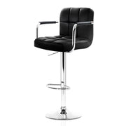 Set of 2 Bar Stools Gas lift Swivel Chairs Kitchen Armrest PU Leather Chrome Black - BSR