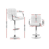 Set of 2 Bar Stools Gas lift Swivel Chairs Kitchen Armrest PU Leather Chrome White - BSR