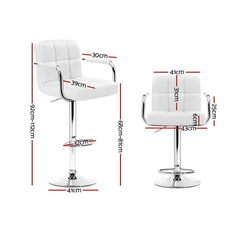 Set of 2 Bar Stools Gas lift Swivel Chairs Kitchen Armrest PU Leather Chrome White - BSR