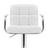 Set of 2 Bar Stools Gas lift Swivel Chairs Kitchen Armrest PU Leather Chrome White - BSR