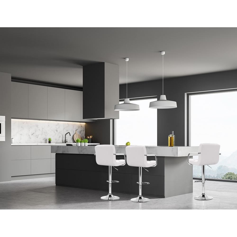 Set of 2 Bar Stools Gas lift Swivel Chairs Kitchen Armrest PU Leather Chrome White - BSR