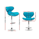 Set of 2 Bar Stools Gas lift Swivel Chairs Kitchen PU Leather Chrome Teal