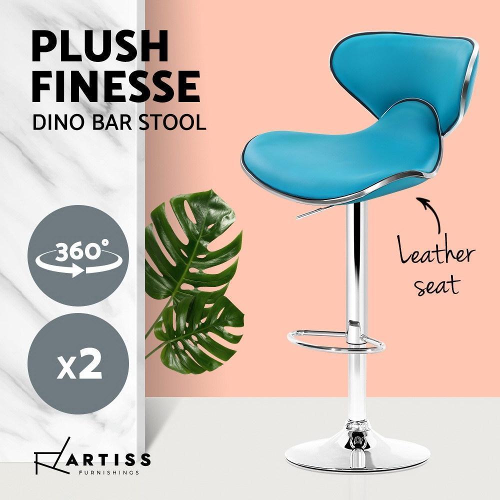 Set of 2 Bar Stools Gas lift Swivel Chairs Kitchen PU Leather Chrome Teal - BSR