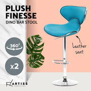 Set of 2 Bar Stools Gas lift Swivel Chairs Kitchen PU Leather Chrome Teal - BSR