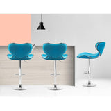Set of 2 Bar Stools Gas lift Swivel Chairs Kitchen PU Leather Chrome Teal - BSR