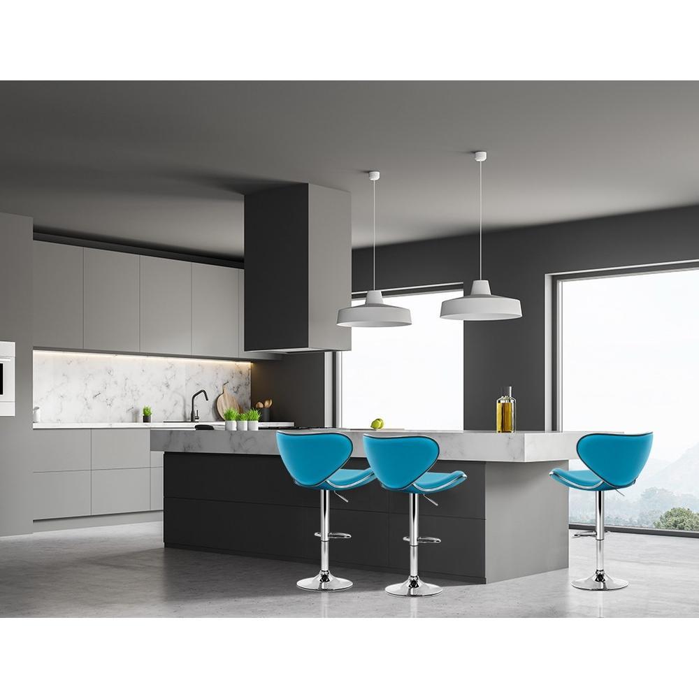 Set of 2 Bar Stools Gas lift Swivel Chairs Kitchen PU Leather Chrome Teal - BSR