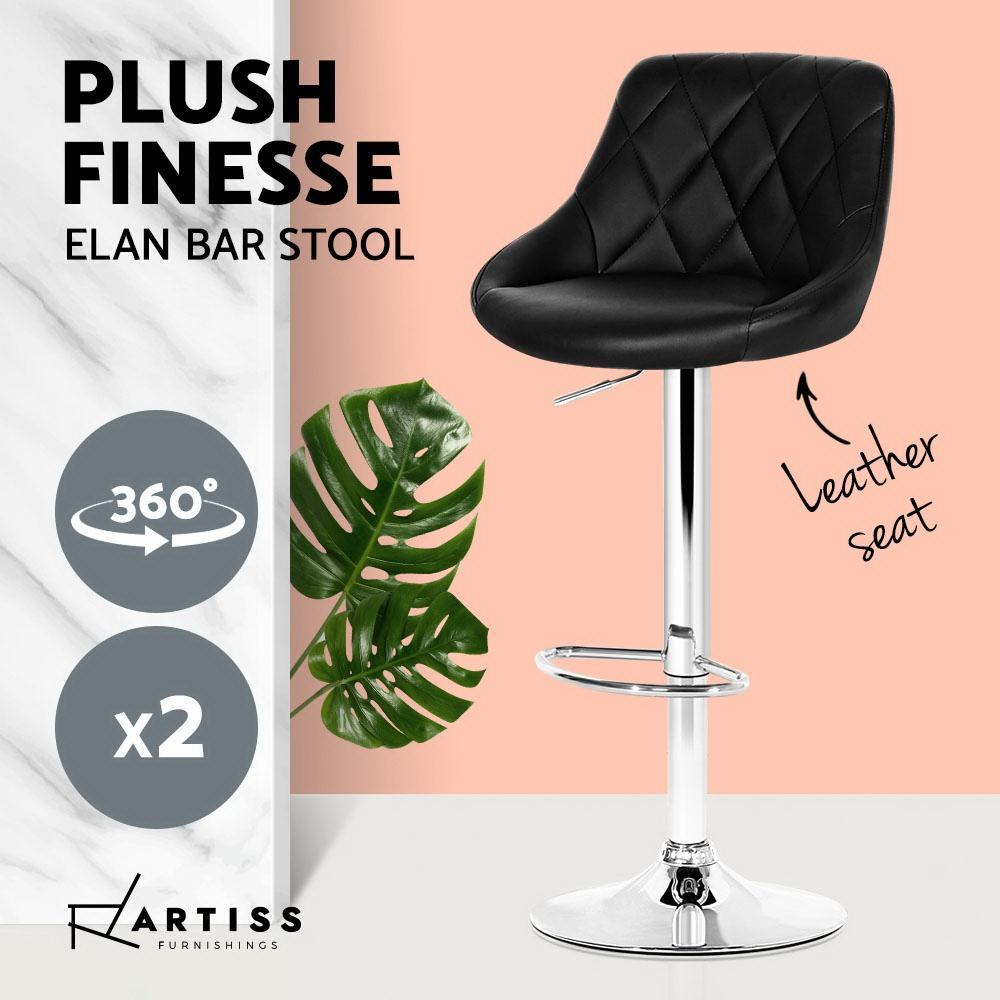 Set of 2 Bar Stools Kitchen Gas Lift Swivel Chairs PU Leather Chrome Black - BSR