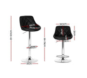 Set of 2 Bar Stools Kitchen Gas Lift Swivel Chairs PU Leather Chrome Black - BSR
