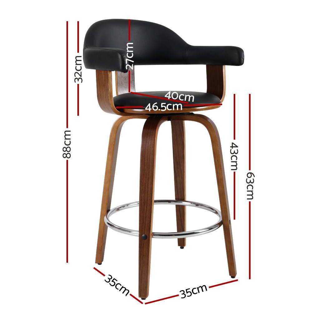 Set of 2 Bar Stools Wooden Swivel Bar Stool Kitchen Dining Chair Wood Black - BSR