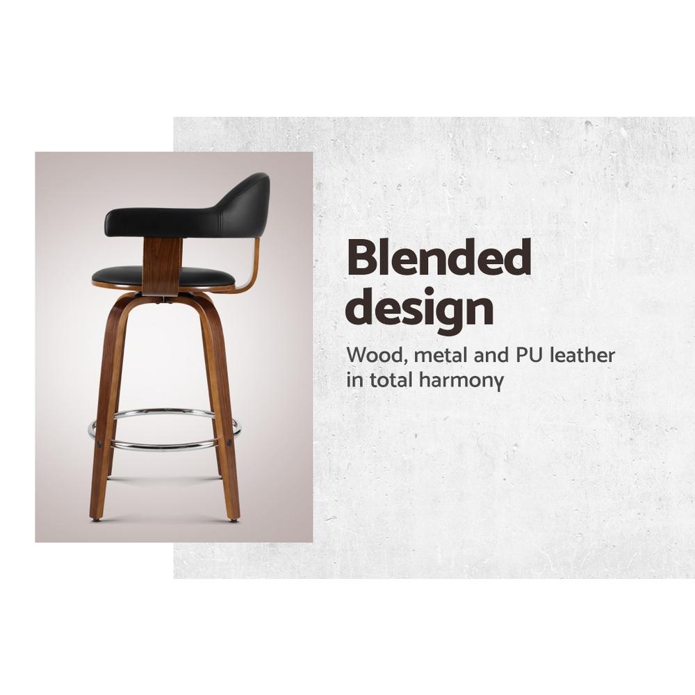 Set of 2 Bar Stools Wooden Swivel Bar Stool Kitchen Dining Chair Wood Black - BSR