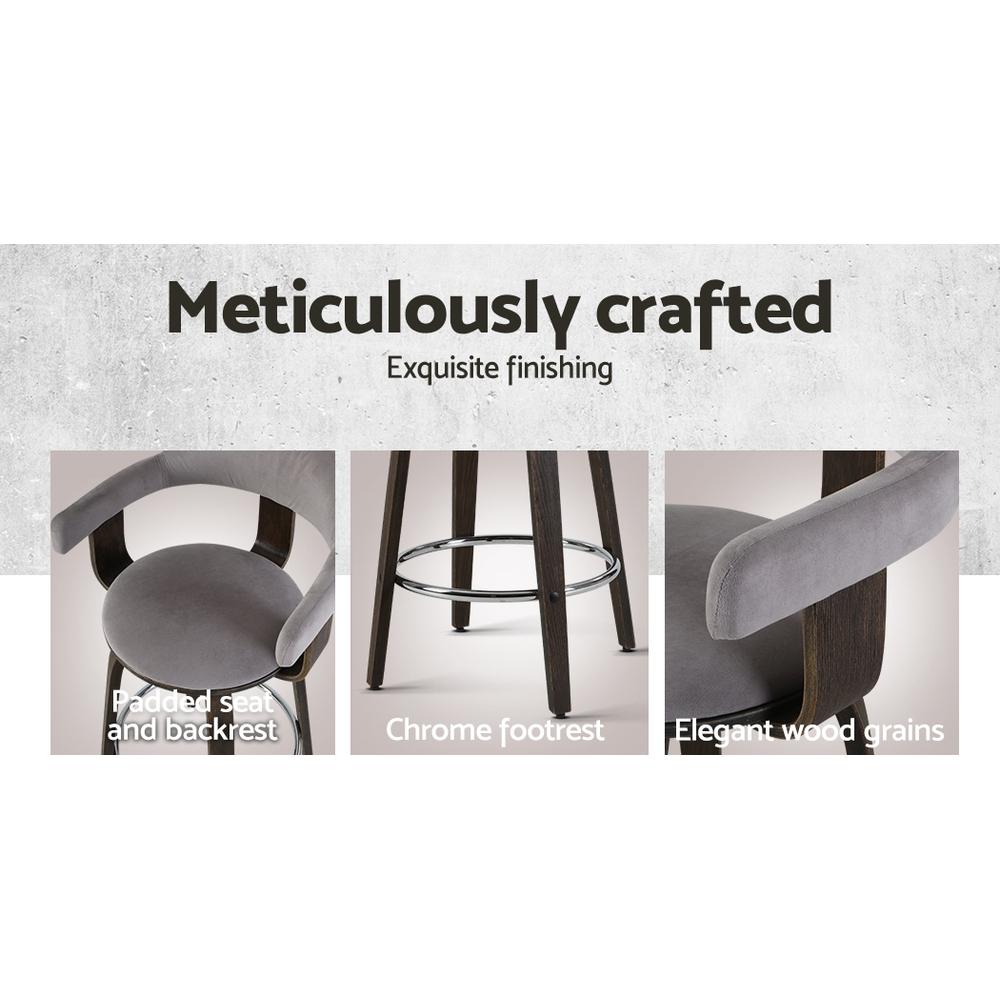 Set of 2 Bar Stools Wooden Swivel Bar Stool Kitchen Dining Chair Wood Grey - BSR