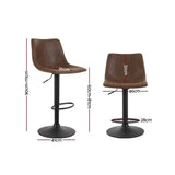 Set of 2 Kitchen Bar Stools Gas Lift Bar Stool Chairs Swivel Vintage PU Leather Brown Black Coated Legs - BSR