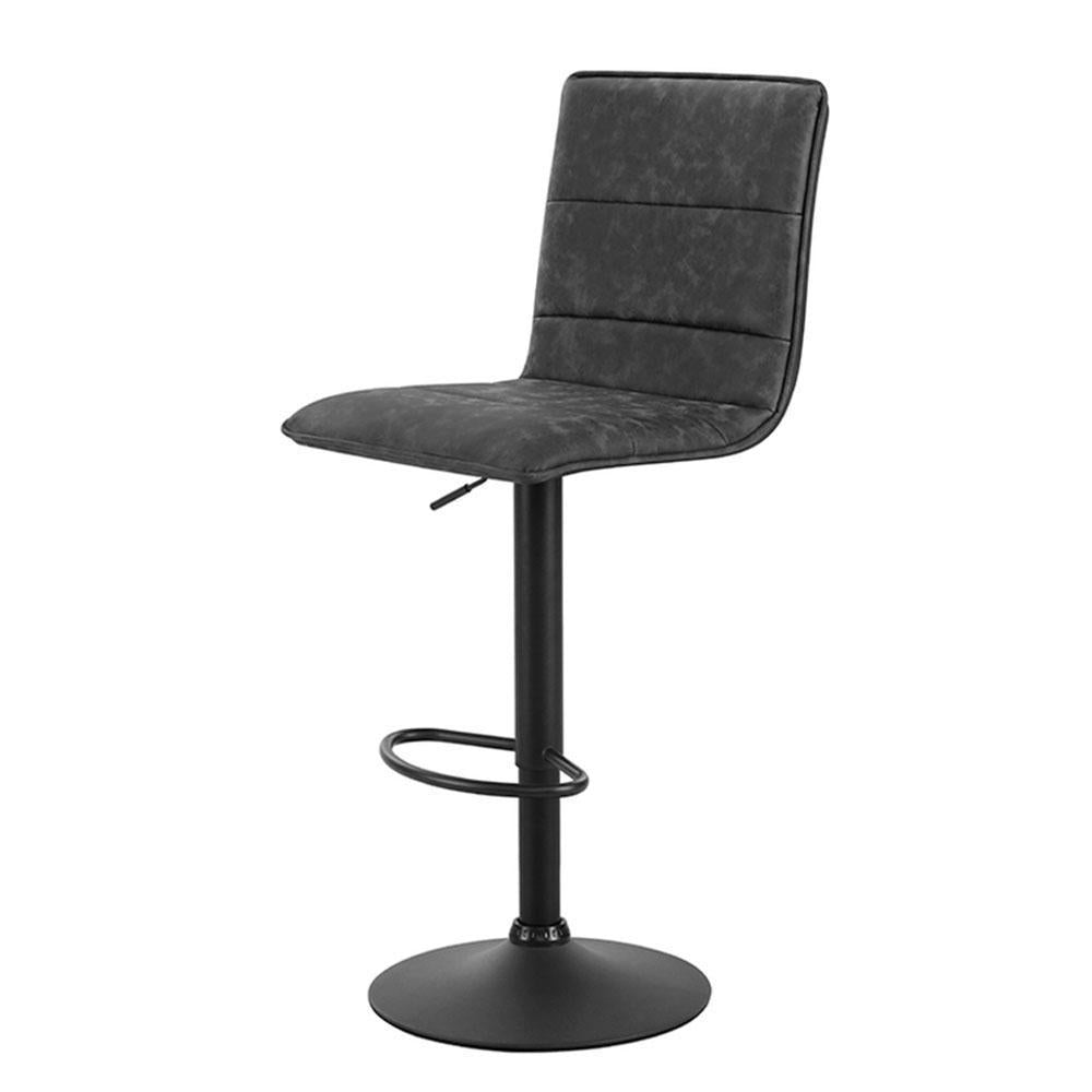 Set of 2 Kitchen Bar Stools Gas Lift Bar Stool Chairs Swivel Vintage PU Leather Grey Black Coated Legs - BSR