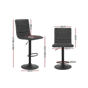 Set of 2 Kitchen Bar Stools Gas Lift Bar Stool Chairs Swivel Vintage PU Leather Grey Black Coated Legs - BSR