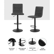 Set of 2 Kitchen Bar Stools Gas Lift Bar Stool Chairs Swivel Vintage PU Leather Grey Black Coated Legs - BSR
