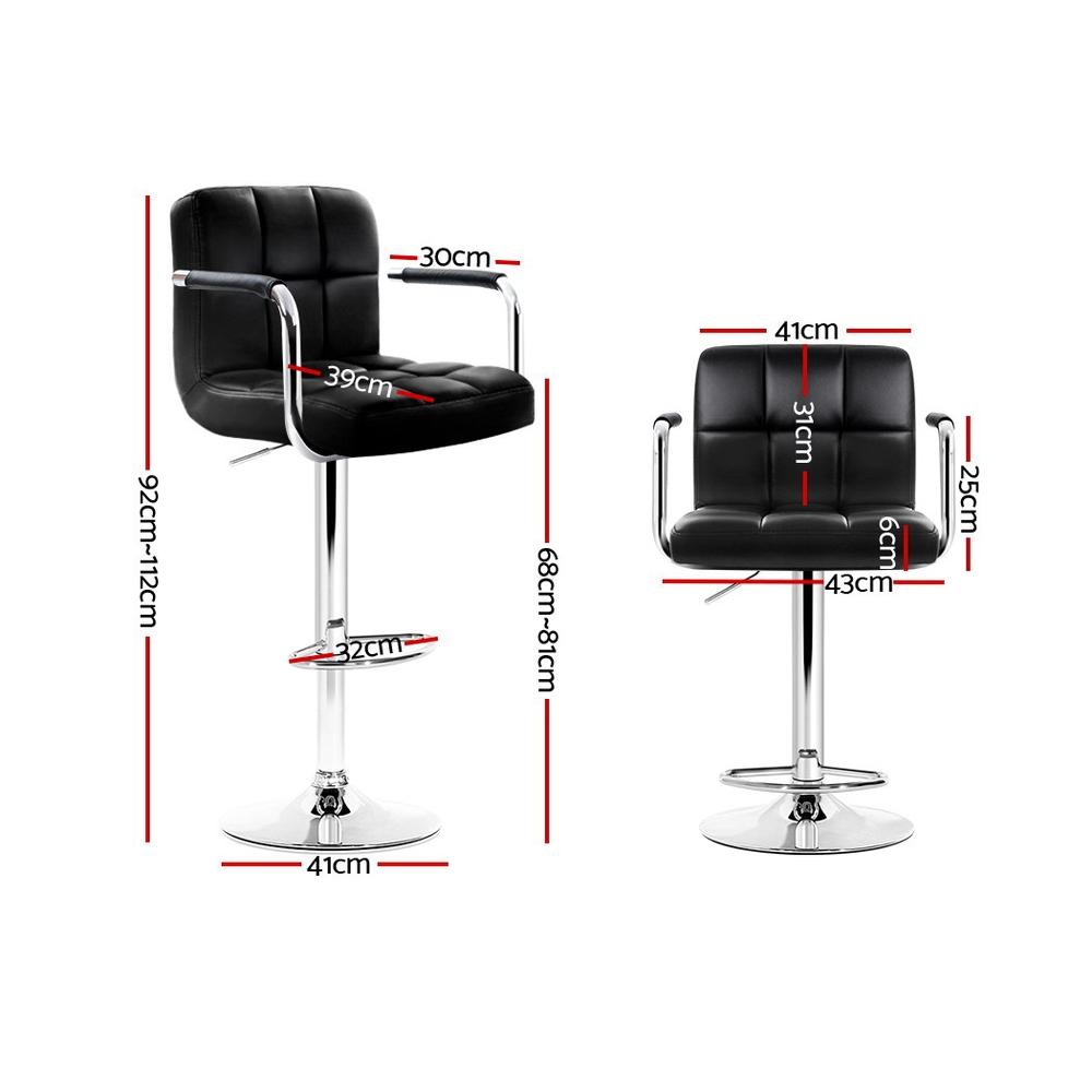 Set of 4 Bar Stools Kitchen Swivel Bar Stool PU Leather Gas Lift Chairs Black - BSR