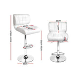 Set of 4 Bar Stools PU Leather Chrome Kitchen Bar Stool Chairs Gas Lift White - BSR