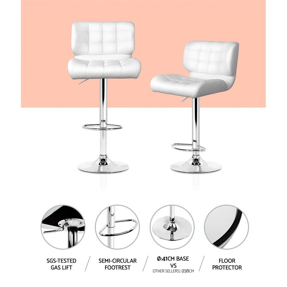 Set of 4 Bar Stools PU Leather Chrome Kitchen Bar Stool Chairs Gas Lift White - BSR