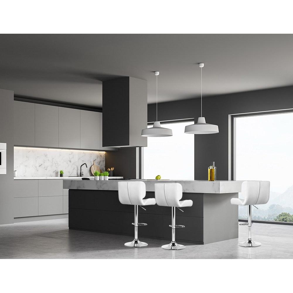 Set of 4 Bar Stools PU Leather Chrome Kitchen Bar Stool Chairs Gas Lift White - BSR