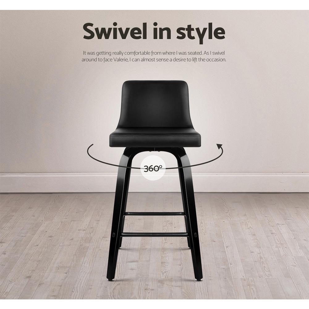 Set of 4 Felipe Wooden Bar Stools Swivel Bar Stool Kitchen Chairs Black - BSR