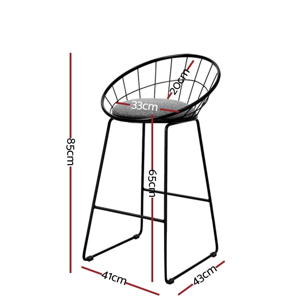 Set of 4 Nordic Bar Stools Metallic Bar Stool Kitchen Chairs Fabric Grey Black - BSR