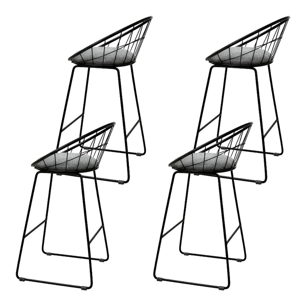 Set of 4 Nordic Bar Stools Metallic Bar Stool Kitchen Chairs Fabric Grey Black - BSR