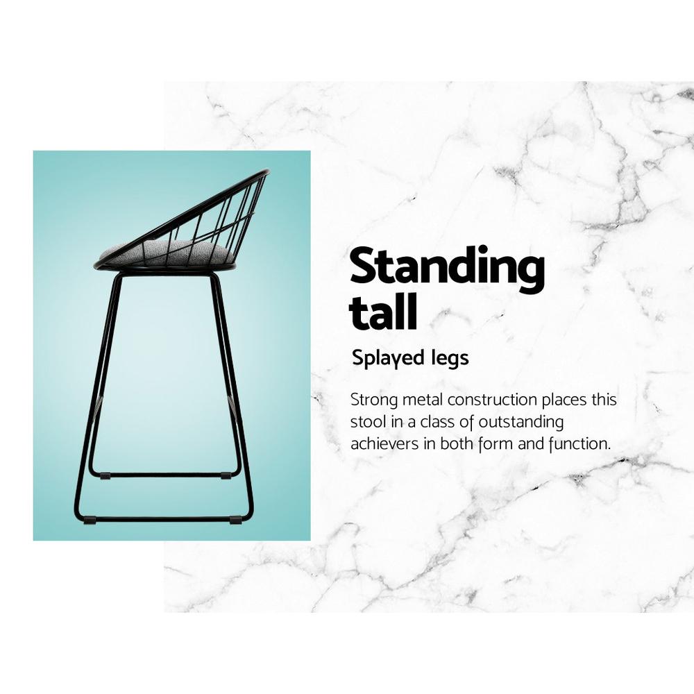 Set of 4 Nordic Bar Stools Metallic Bar Stool Kitchen Chairs Fabric Grey Black - BSR
