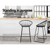 Set of 4 Nordic Bar Stools Metallic Bar Stool Kitchen Chairs Fabric Grey Black - BSR
