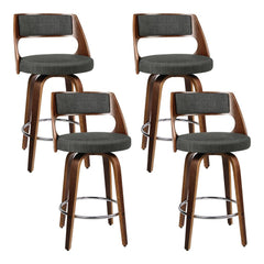 Set of 4 Wooden Bar Stools Swivel Bar Stool Kitchen Chairs Charcoal Fabric - BSR