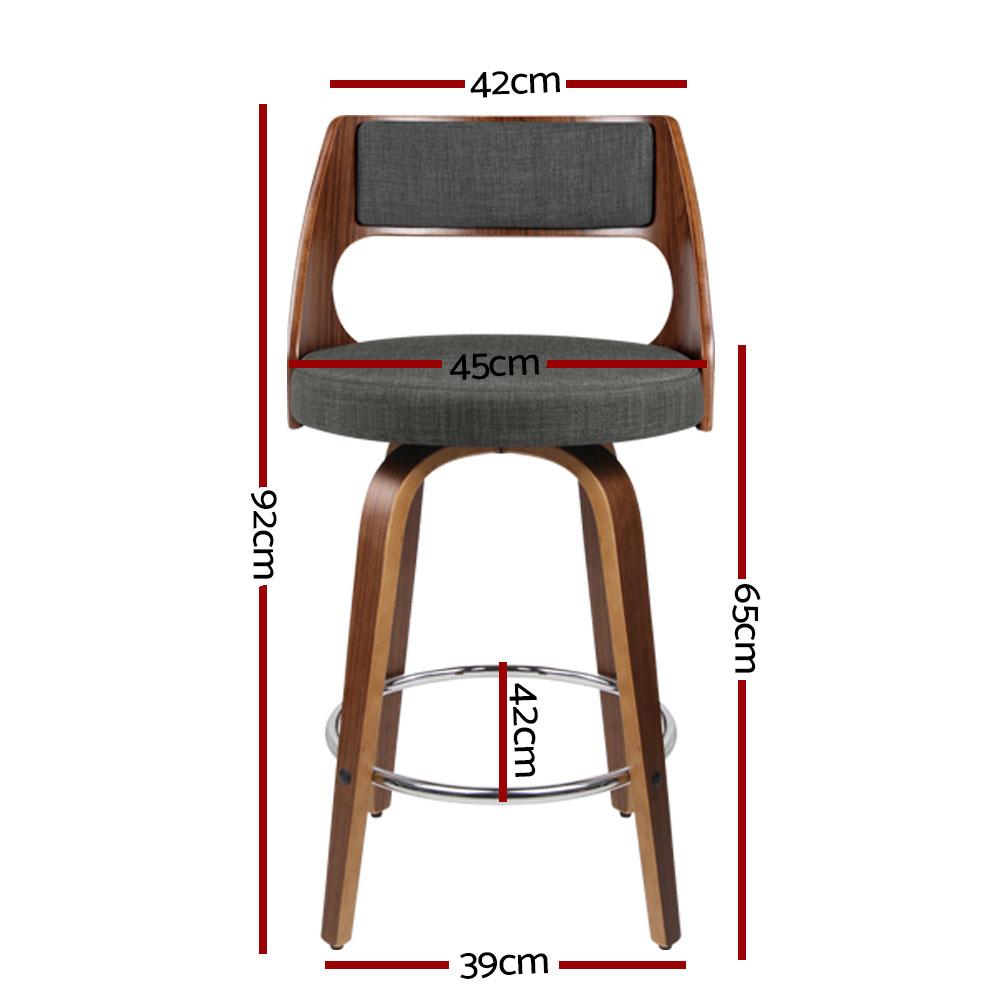 Set of 4 Wooden Bar Stools Swivel Bar Stool Kitchen Chairs Charcoal Fabric - BSR