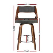 Set of 4 Wooden Bar Stools Swivel Bar Stool Kitchen Chairs Charcoal Fabric - BSR