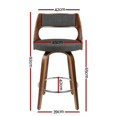 Set of 4 Wooden Bar Stools Swivel Bar Stool Kitchen Chairs Charcoal Fabric - BSR