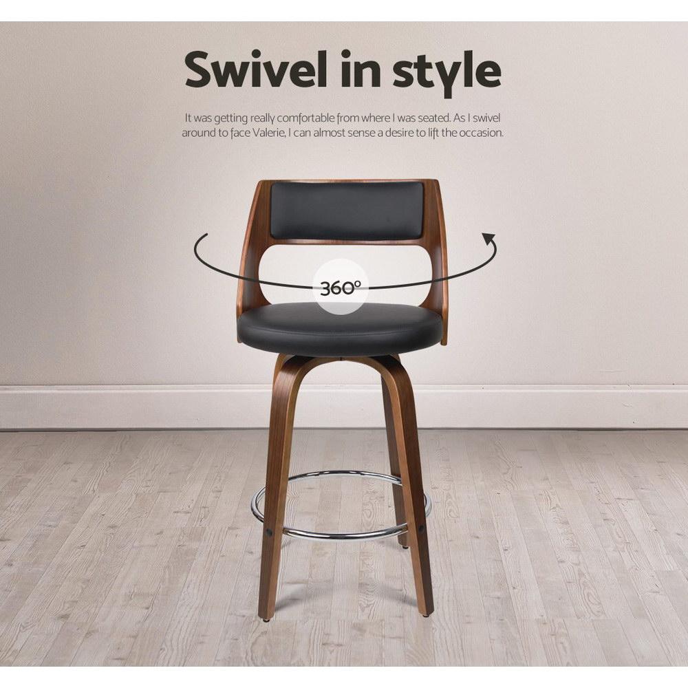 Set of 4 Wooden Bar Stools Swivel Bar Stool Kitchen Dining Chair Cafe Black 76cm - BSR