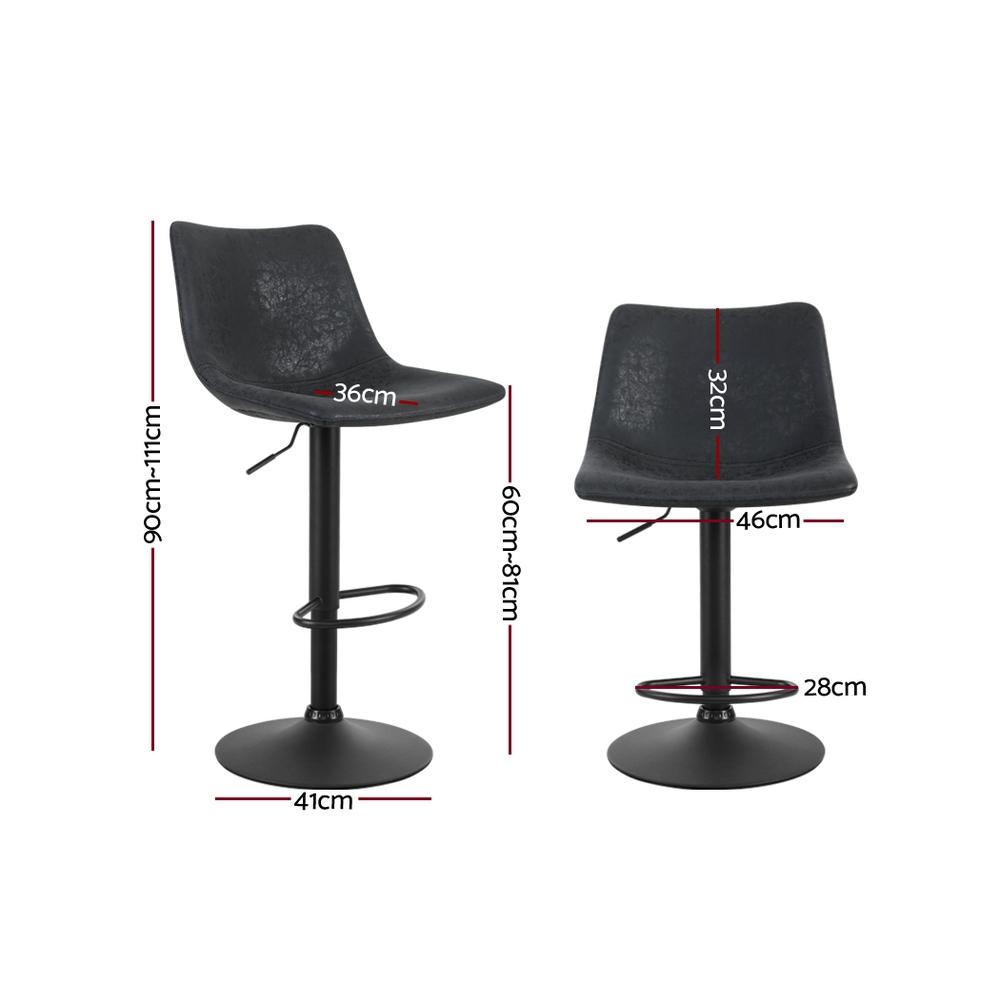 Set of 2 Kitchen Bar Stools Gas Lift Stool Chairs Swivel Barstools Vintage PU Leather - BSR