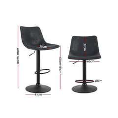 Set of 2 Kitchen Bar Stools Gas Lift Stool Chairs Swivel Barstools Vintage PU Leather - BSR