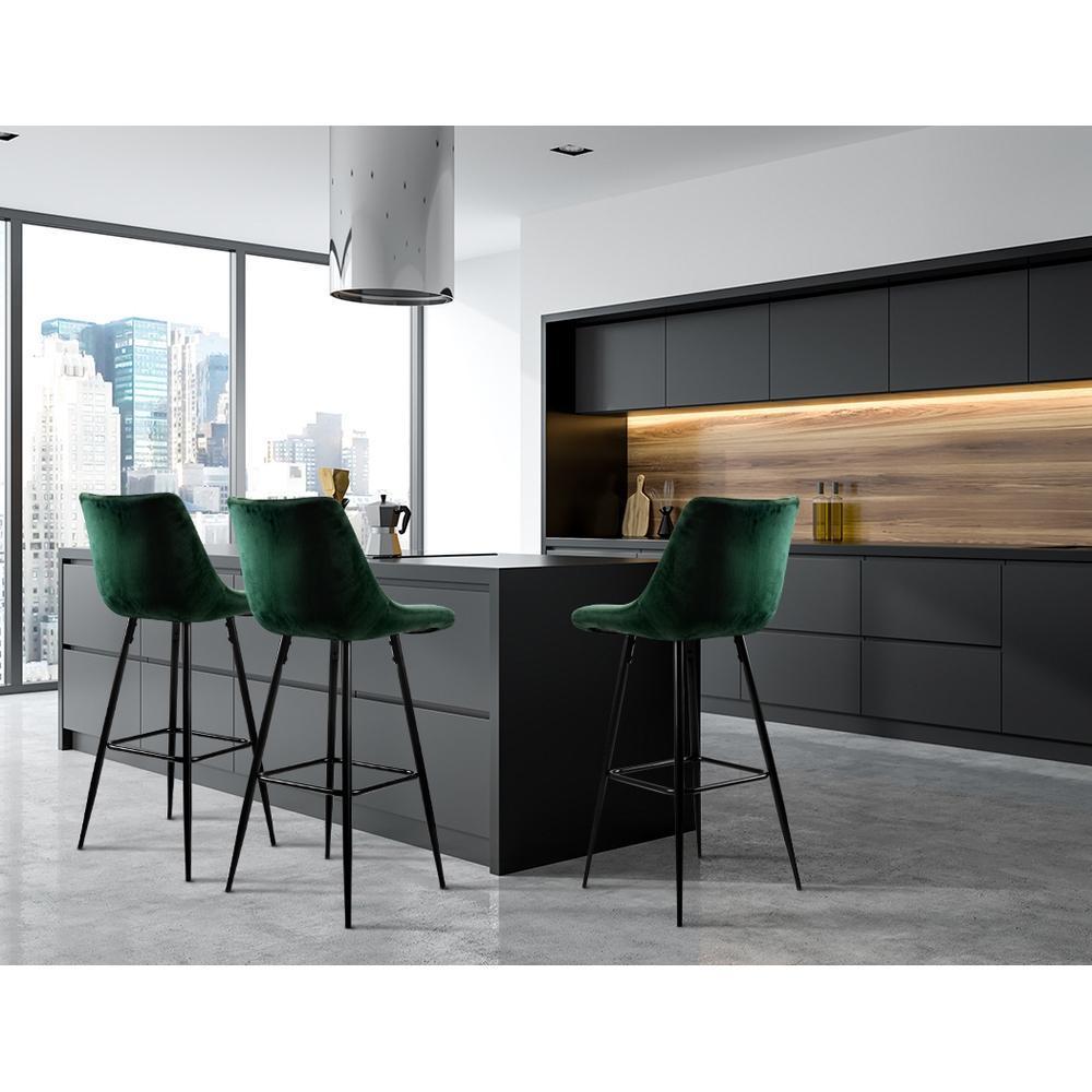 Set of 2 Kitchen Bar Stools Velvet Bar Stool Counter Chairs Metal Barstools Green - BSR