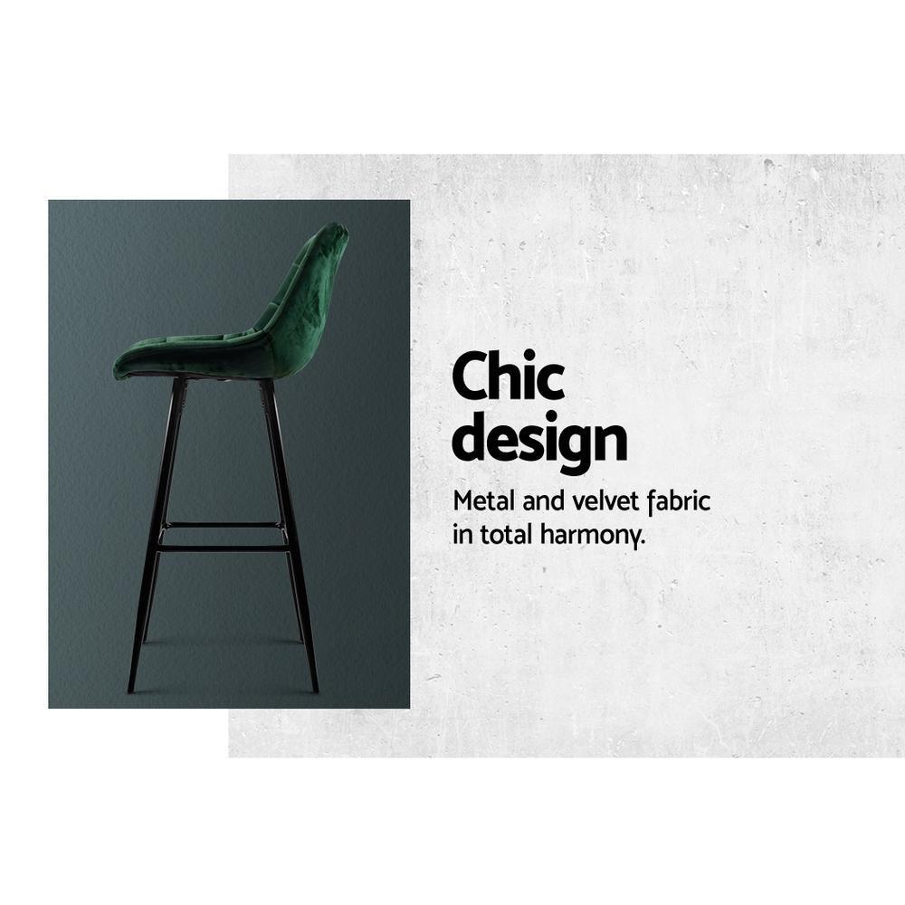 Set of 2 Kitchen Bar Stools Velvet Bar Stool Counter Chairs Metal Barstools Green - BSR