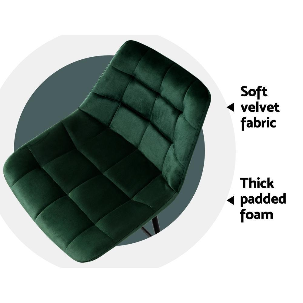 Set of 2 Kitchen Bar Stools Velvet Bar Stool Counter Chairs Metal Barstools Green - BSR