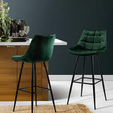 Set of 2 Kitchen Bar Stools Velvet Bar Stool Counter Chairs Metal Barstools Green - BSR