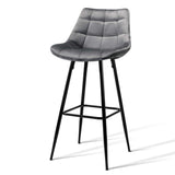 Set of 2 Kitchen Bar Stools Velvet Bar Stool Counter Chairs Metal Barstools Grey - BSR