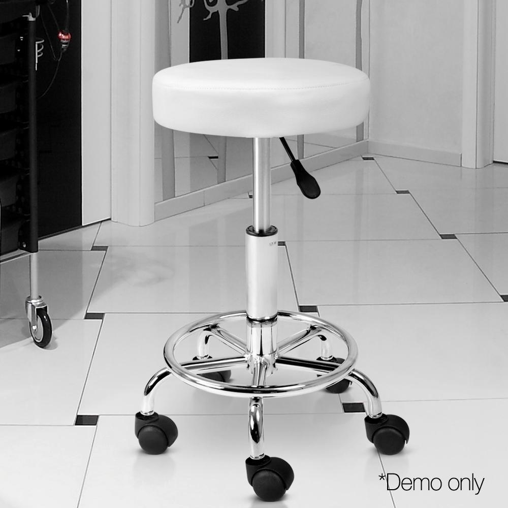 PU Leather Swivel Salon Stool - White - BSR