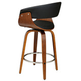 Set of 2 Bar Stools Wooden Bar Stool Swivel Kitchen Dining Chairs PU Leather Black - BSR