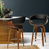 Set of 2 Bar Stools Wooden Bar Stool Swivel Kitchen Dining Chairs PU Leather Black - BSR