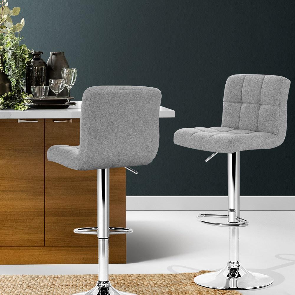 Set of 2 Fabric Bar Stools - Grey - BSR