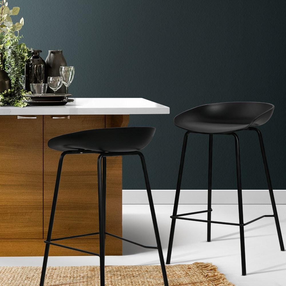 Set of 2 Metal Bar Stools - Black - BSR