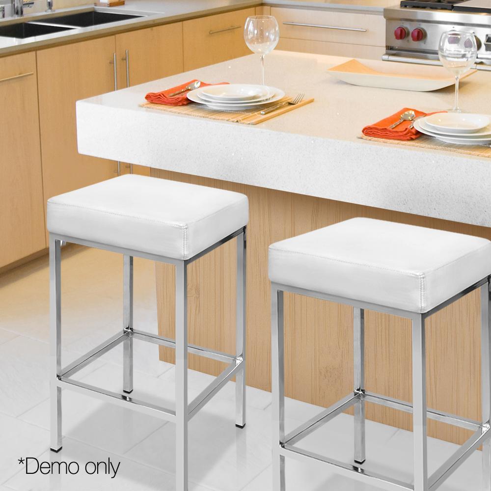 Set of 2 PU Leather Backless Bar Stools - White - BSR