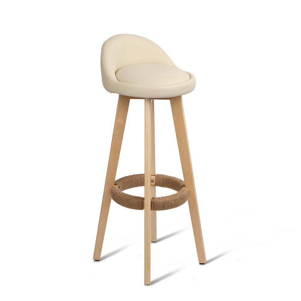 Set of 2 PU Leather Bar Stools - Beige - BSR