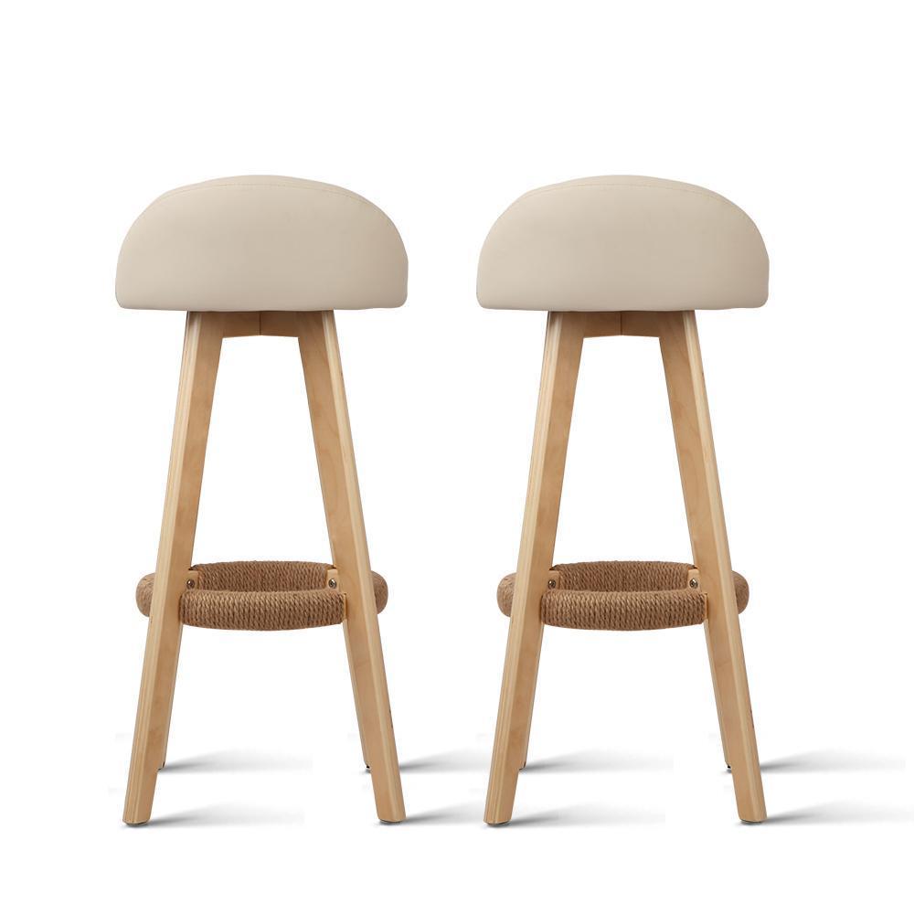 Set of 2 PU Leather Bar Stools - Beige - BSR