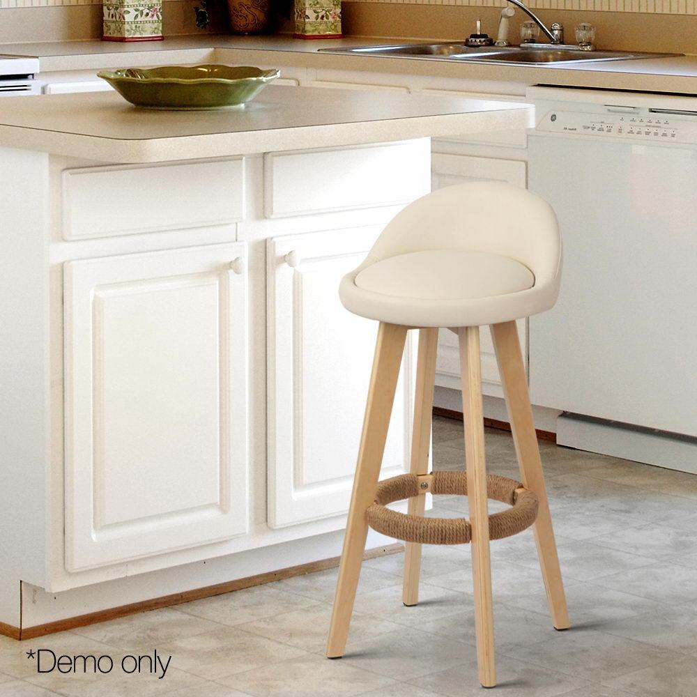 Set of 2 PU Leather Bar Stools - Beige - BSR