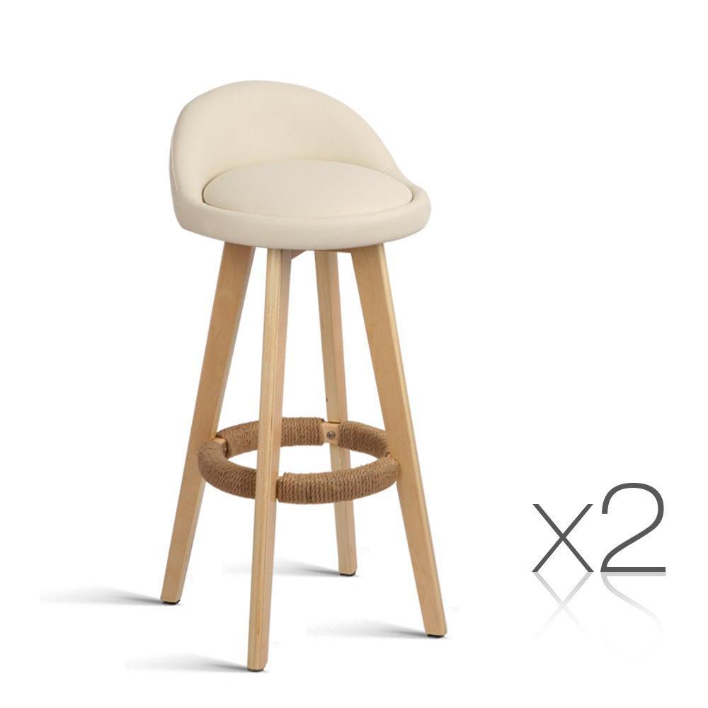 Set of 2 PU Leather Bar Stools - Beige - BSR